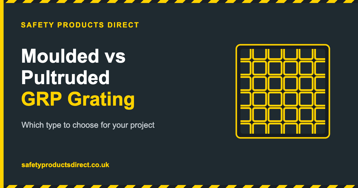 Illustration of GRP grating open mesh panel comparing moulded and pultruded fibreglass grating